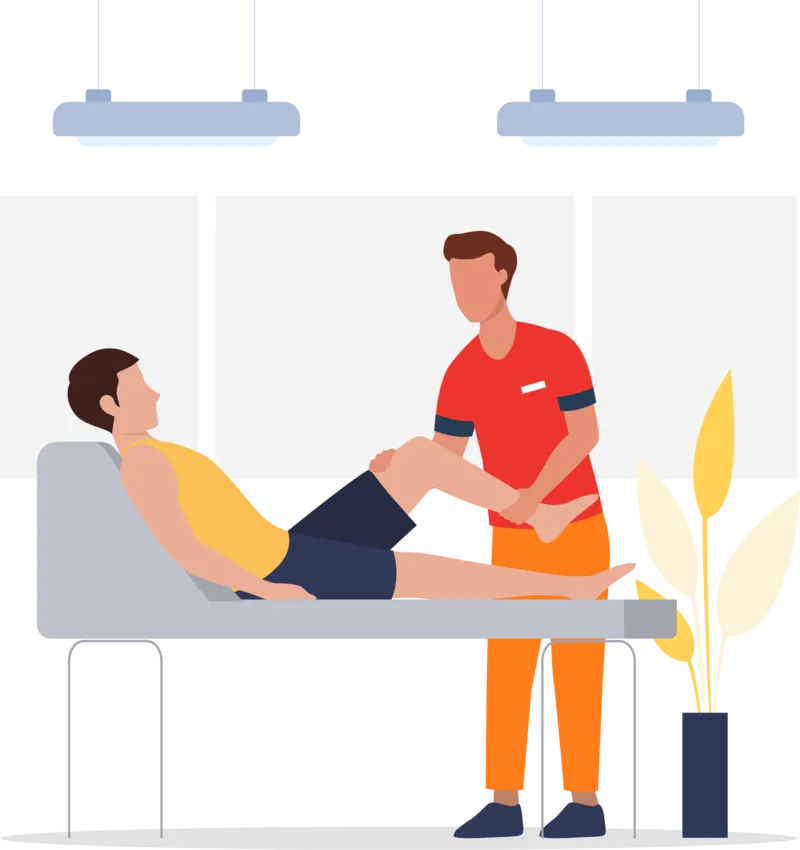 Physical therapy session with patient and therapist.