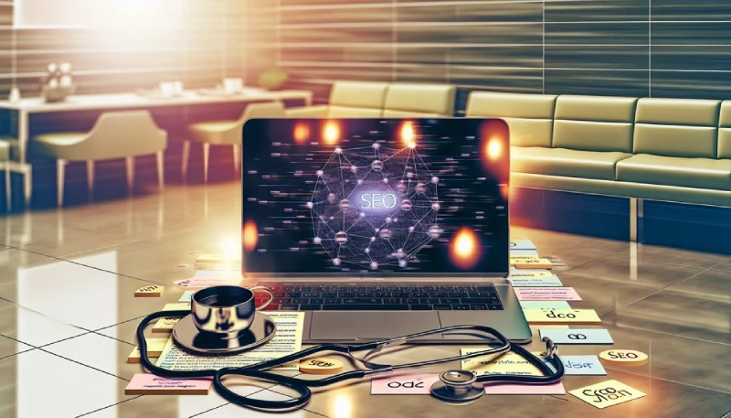 Laptop with SEO display in medical office.